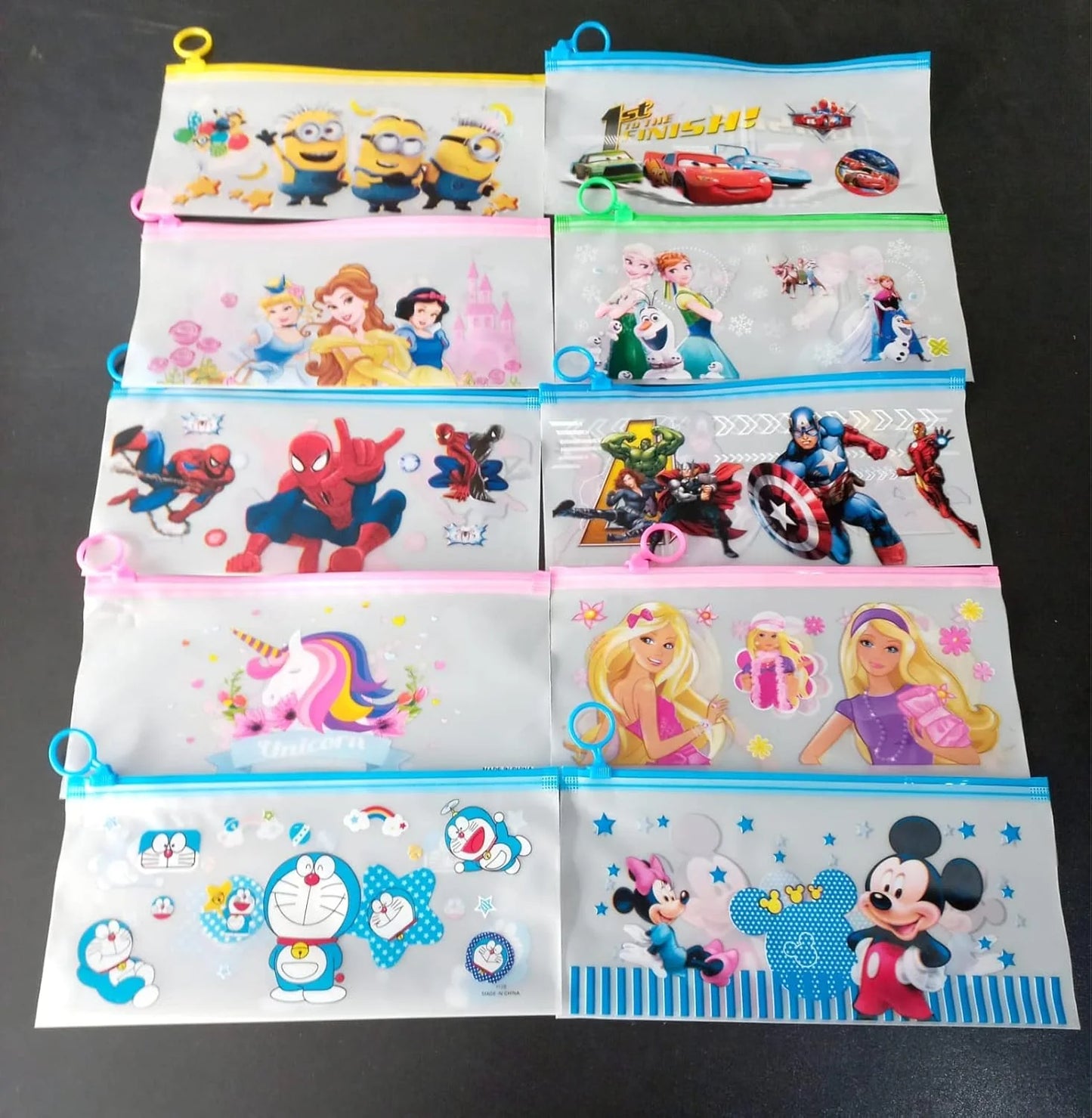 Gifting Square Plastic Cartoon Stationery Zip Pouch for Pen Pencil and Multi Utility Best for Return Navratri Gifts Multicolor